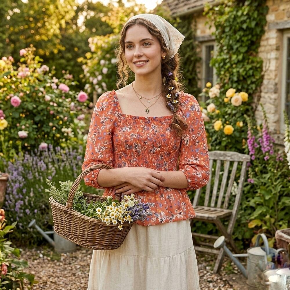 Floral Peasant corset top Milkmaid Cottagecore boho prairie SM